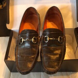 Peter Millar Croc emboss leather equestrian toggle bit detail comfy loafers+box